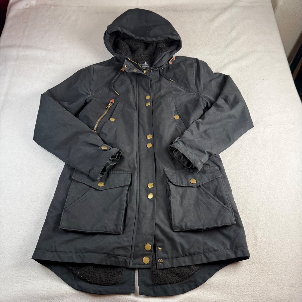 Volcom Walk On By Parka Black Sherpa Lined Water Resistant Hooded Jacket Medium